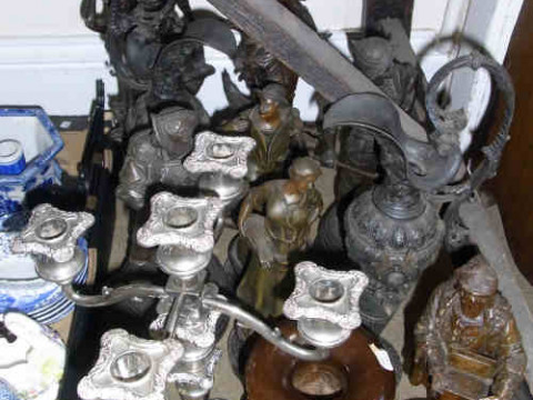 Pair of Spelter Ewer's, Various Spelter Figures, Vase etc