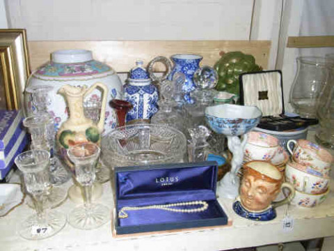 Large Oriental Jar, Decanter, Royal Doulton 'Fatboy' Character Jug, Glass...