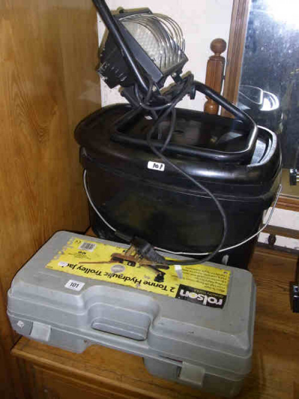 Two Tonne Trolley Jack, Inspection Lamp and Power Pro Car Polisher