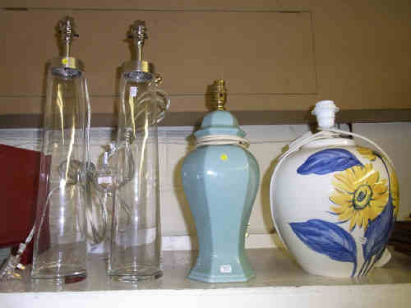 Two Glass and Two Pottery Table Lamps