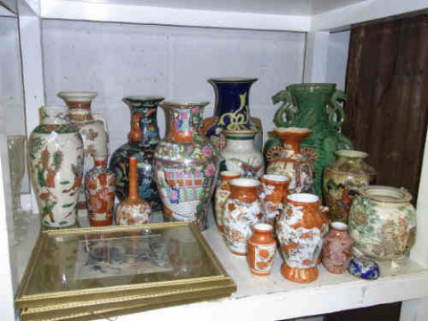 Collection of Oriental Vases and Three Prints