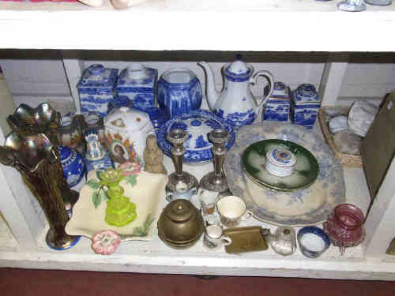 Pair of Carnival Glass Vases, Ringtons China, Meat Plate etc