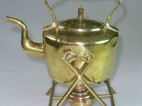 Brass Embossed Spirit Kettle on Stand with Burner
