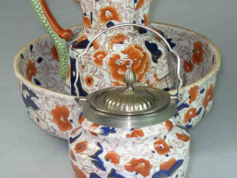 Ironstone China Imari Style Toilet Jug and Bowl with Matching Biscuit...