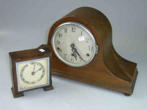 Mahogany Mantel Clock and Small Oak Clock