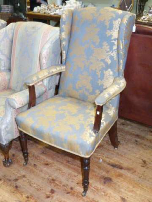 19th Century wing open armchair on ring turned legs