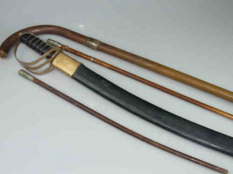 Sword and Scabbard, Walking Stick and Two Whips