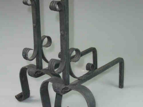 Pair of Metal Brass Mounted Fire Dogs