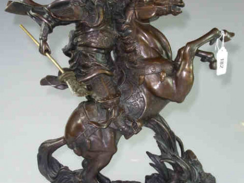Bronze Japanese Warrior on Horseback, 47.5cm High