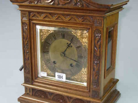 Victorian Bracket Clock in Carved Walnut Case with Brass and Silvered...