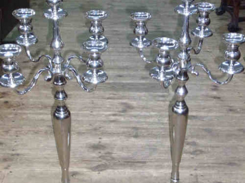 Pair of Large Four Branch Silver Plated Candelabra, 90cm High