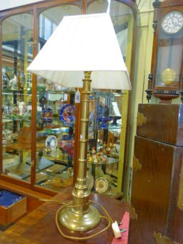 Satin brass column table lamp