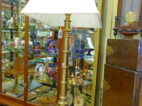 Satin brass column table lamp