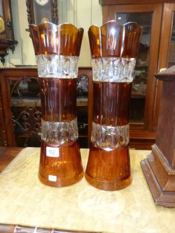 Pair of Continental amber flash glass vases
