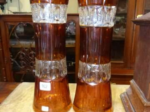 Pair of Continental amber flash glass vases