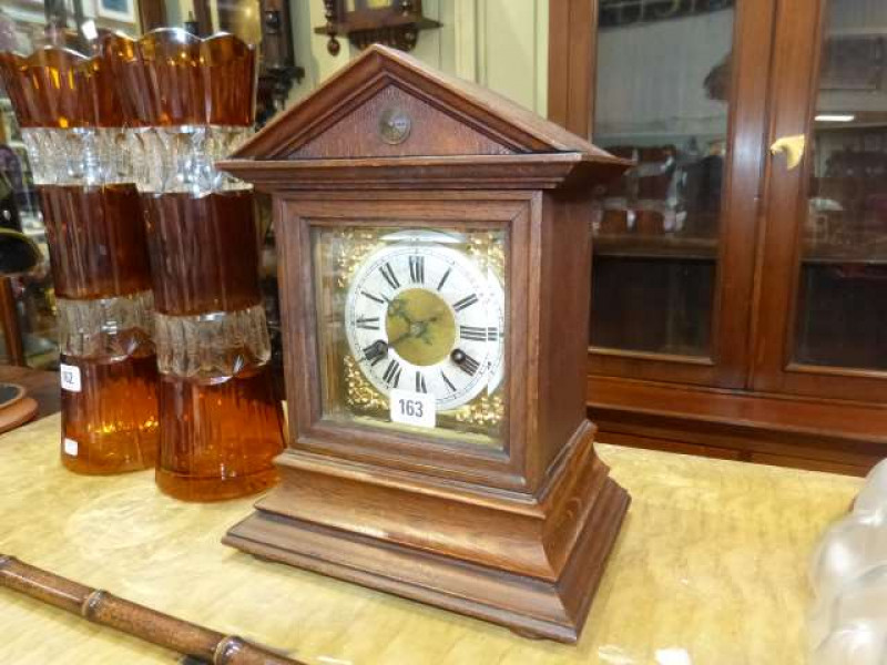 Late 19th Century oak mantel clock with Junghans movement