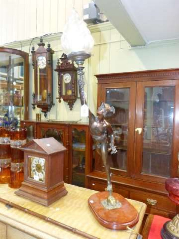 Bronze patinated 'Mercury' table lamp with flame shade