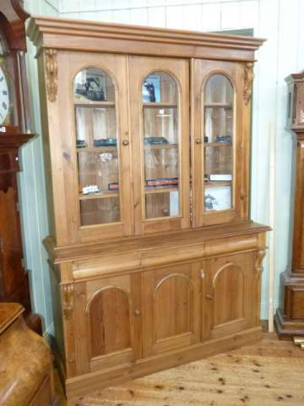 Victorian style pine six door cabinet bookcase