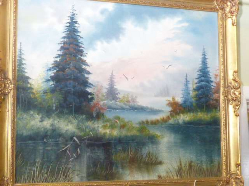 W*** Zeller, River Landscape, signed, oil on canvas, framed, 49.5cm by 60cm