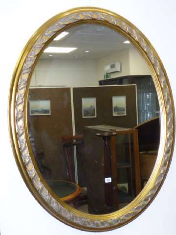 Large gilt-framed oval mirror, 116cm by 90cm