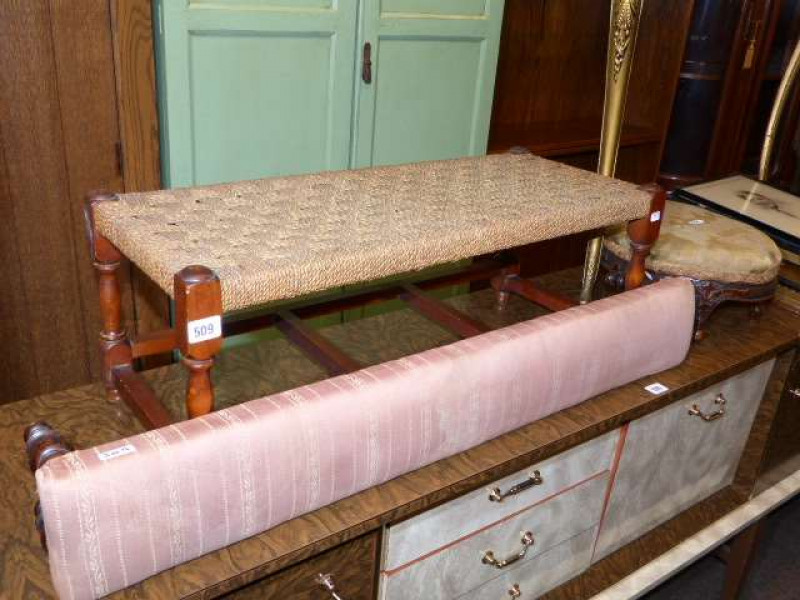 Fender stool, double footstool, Victorian oval footstool, rope and brass tie backs and collection of pictures