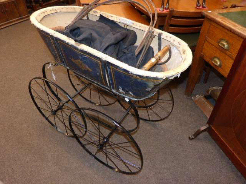 Vintage black and gilt painted pram