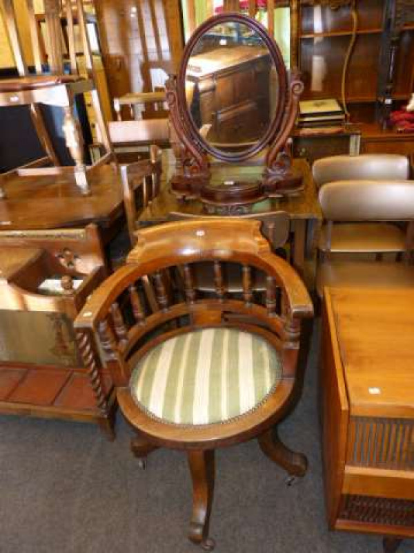 1920's/30's swivel desk chair and Victorian mahogany toilet mirror (2)