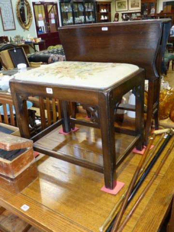 Edwardian oak Sutherland table and mahogany Chippendale style stool