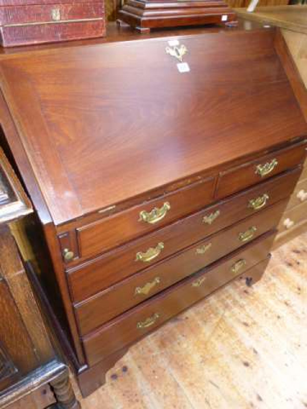 Georgian III mahogany five drawer bureau