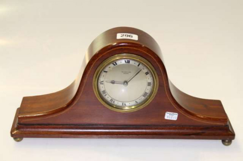 String-inlaid mahogany mantel clock, Ross & Sons, Glasgow