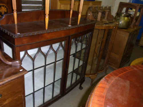 Edwardian Mahogany Two-door China Cabinet and Walnut Shaped Front China...