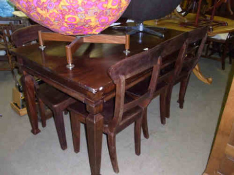 Rectangular Hardwood Dining Table and Six Bar Back Chairs