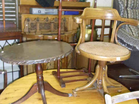 Bentwood Swivel Chair, Valet and Circular Mahogany Coffee Table (3)