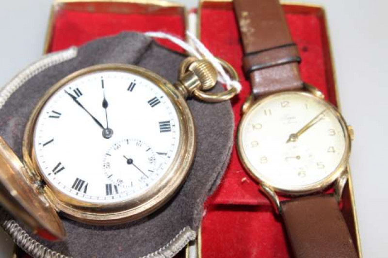 Trojan 9ct gold wristwatch and a gold-plated hunter (2)
