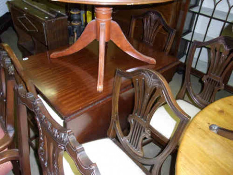 Mahogany Drop Leaf Dining Table and Four Hepplewhite Style Dining Chairs