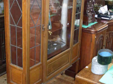 Edwardian Mahogany Breakfront Three-door China Cabinet