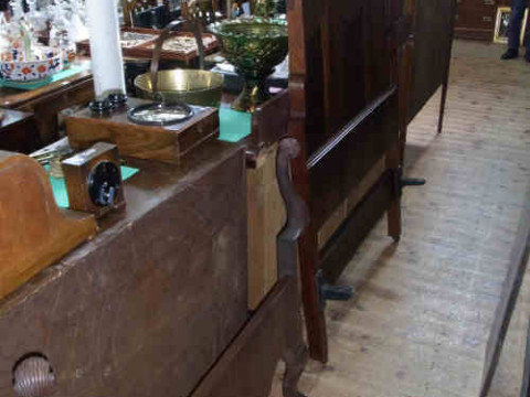 Edwardian Mahogany and Walnut Headboard with label for Pratt & Sons, Bradford...