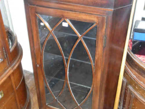 XIXth Century Mahogany Glazed Panel Door Corner Wall Cupboard