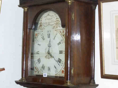Antique Oak 30 hour Longcase Clock with floral painted arched dial, Jn...