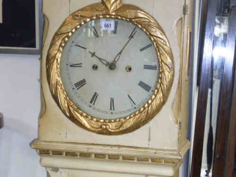 Antique Ivory and Gilt Painted 8-day Longcase Clock with circular dial