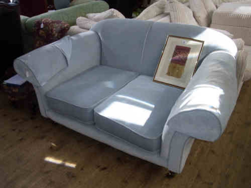 Victorian Style Sofa on turned legs in duck egg blue fabric