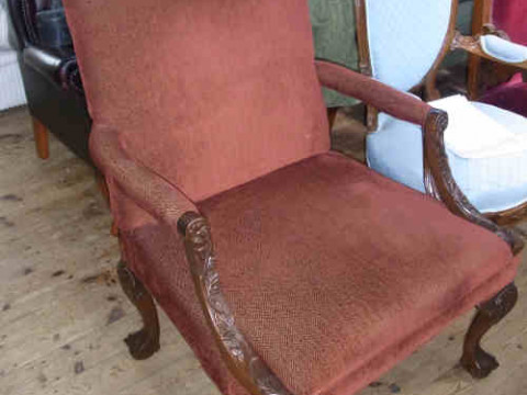 Victorian Style Carved Mahogany Arched Back Elbow Chair on ball and claw...