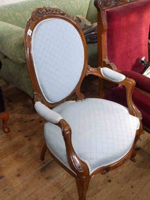 Mahogany Framed Oval Panel Back Fauteuil