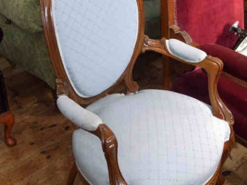 Mahogany Framed Oval Panel Back Fauteuil