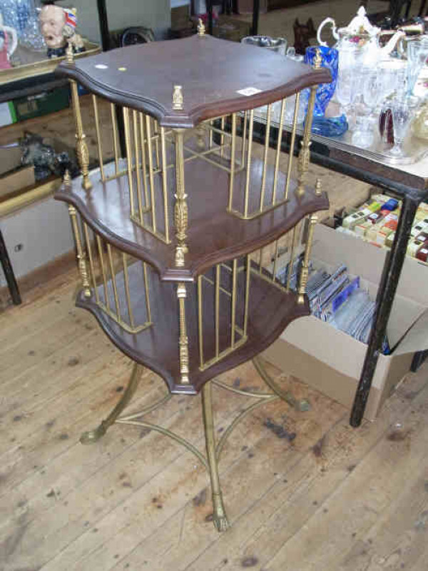Mahogany and Brass Two-tier Revolving Bookstand