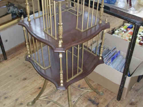 Mahogany and Brass Two-tier Revolving Bookstand