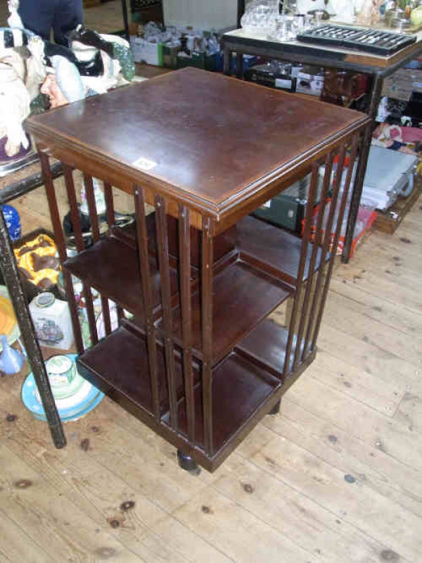 Edwardian Mahogany and Satinwood Inlaid Two-tier Revolving Bookcase