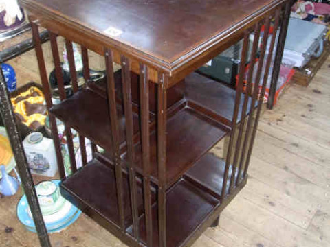 Edwardian Mahogany and Satinwood Inlaid Two-tier Revolving Bookcase