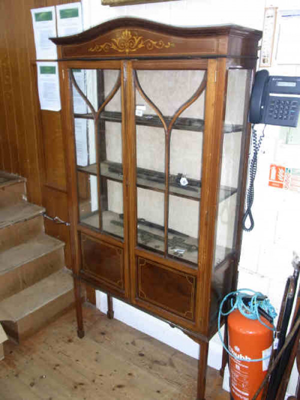 Edwardian Mahogany and Satinwood Inlaid Two-door Display Cabinet on square tapering legs