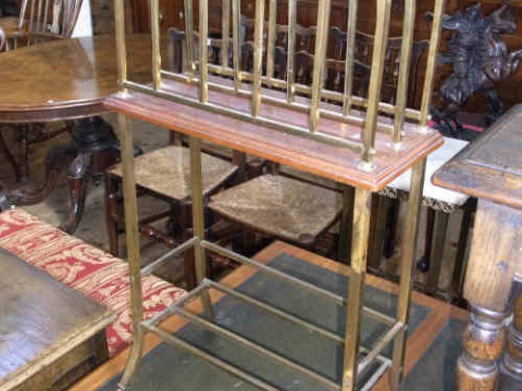 Edwardian Mahogany and Satin Brass Two-division Magazine Stand